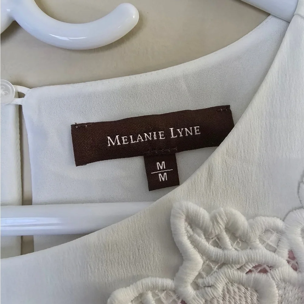 MELANIE LYNE Pink & White Floral Embroidered Lace Sleeveless Blouse - Size M - Picture 3 of 9